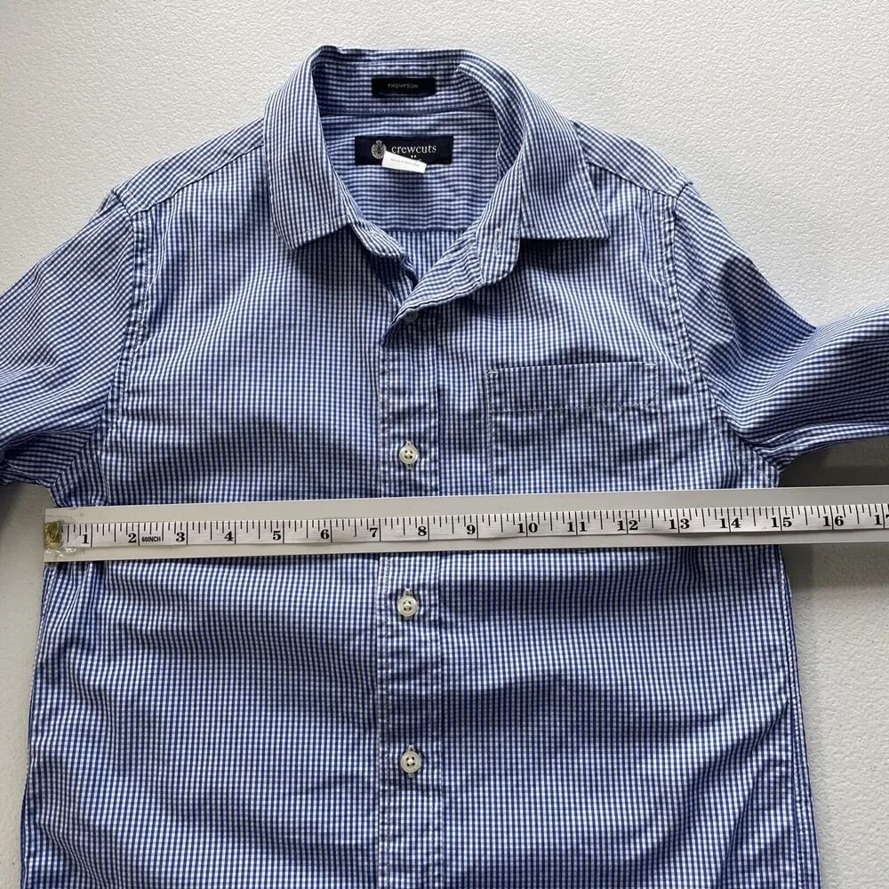 Crewcuts Thompson Plaid Button Up Shirt Boys Size 8 Long Sleeve Blue White - Picture 4 of 8